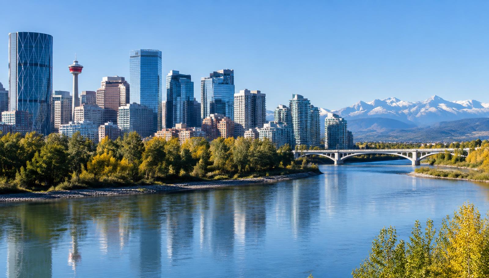 Illustration of Calgary, Alberta (AI-generated scenery) — not a Flower Fairy project photo.