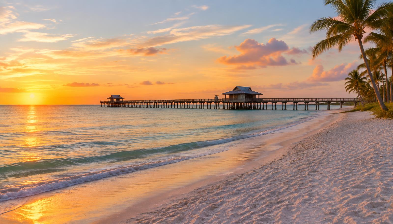 Illustration of Naples, Florida (AI-generated scenery) — not a Flower Fairy project photo.